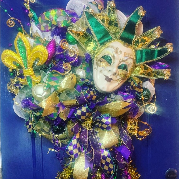 Mardi Gras wreath, Mardi Gras decoration,Mardi Gras decor, Mardi Gras swag joker
